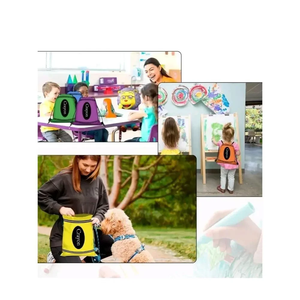 12 PCS Back to School Gift Bags Crayon Drawstring String Bags Backpack Preschool